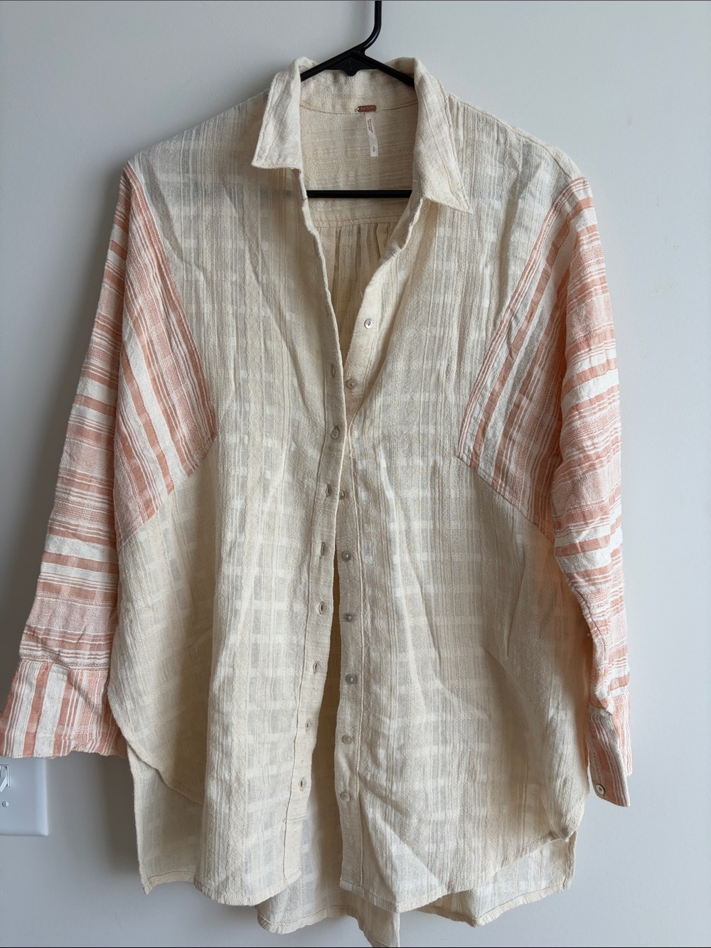 Free People Button-Up Shirt with Striped Sleeves
